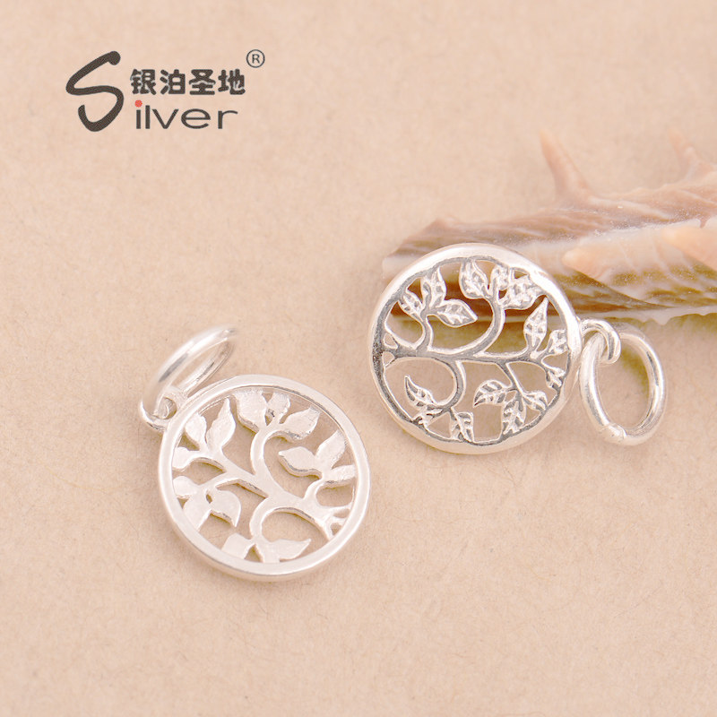 许愿树镂空纯银挂件手工编制发财树招财树银珠手链925纯银diy配件