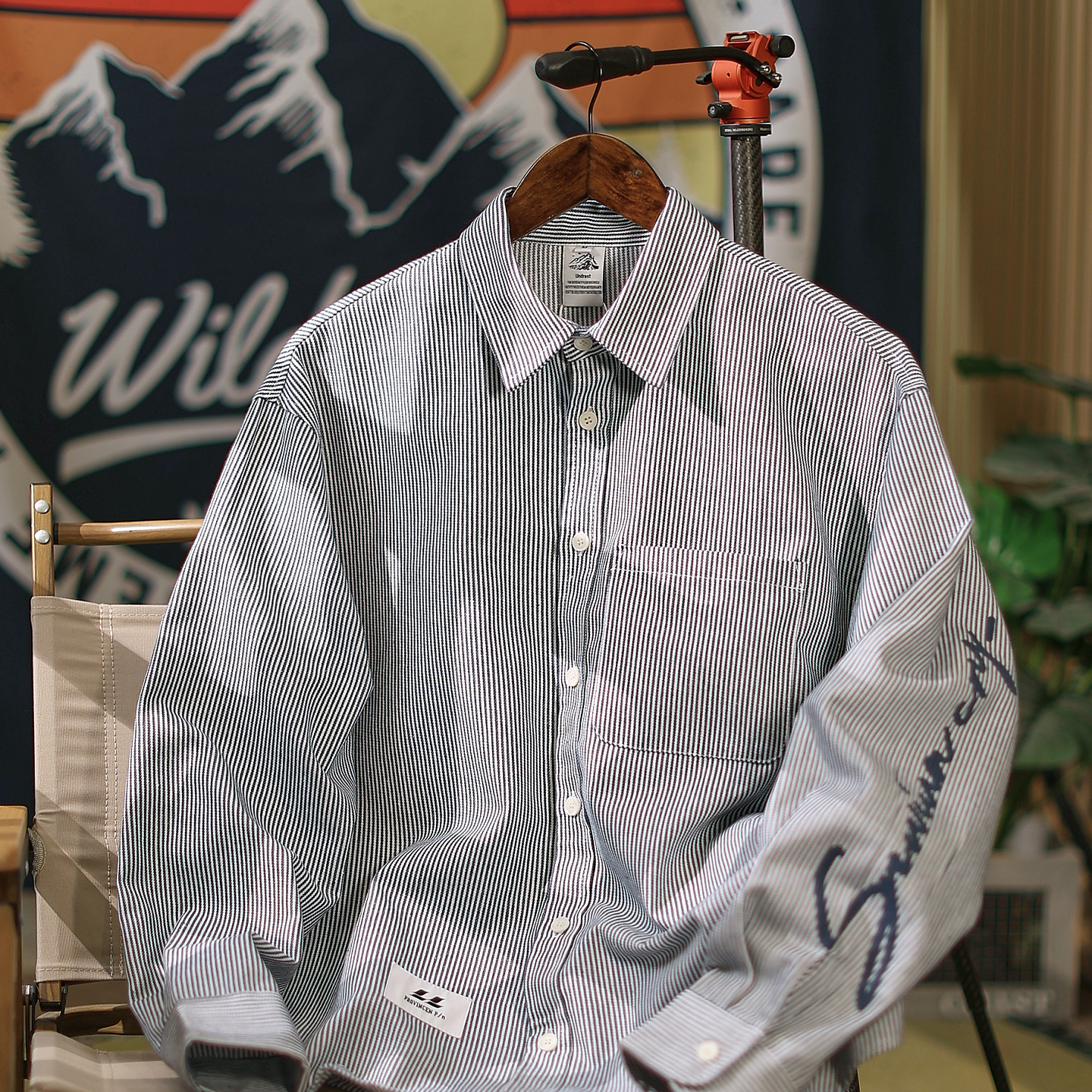 日系街头潮牌条纹长袖衬衫