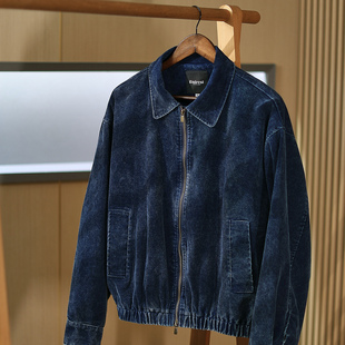 【山外山】春季新款简奢灯芯绒翻领夹克男水洗做旧老钱风短款外套