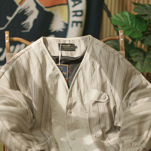 【道友】春季日系复古条纹开衫道袍外套男休闲宽松山系补丁夹克