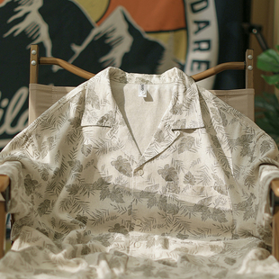 树羽 男休闲宽松五分袖 夏季 衬衫 麻衬衣 日系夏威夷风古巴领短袖