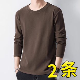 ins德绒长袖 2025年春秋季 体恤男圆领保暖服打底衫 男士 t恤加绒 新款