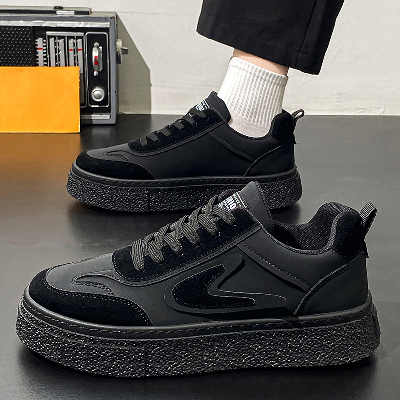 男鞋冬季加绒保暖二棉鞋潮流百搭全黑色运动休闲防滑耐磨厚底板鞋