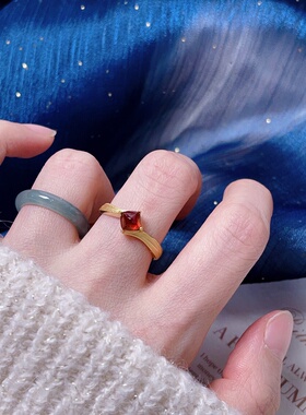【相思泪】s925纯银天然石榴石戒指女小众设计高级感食指戒女礼物