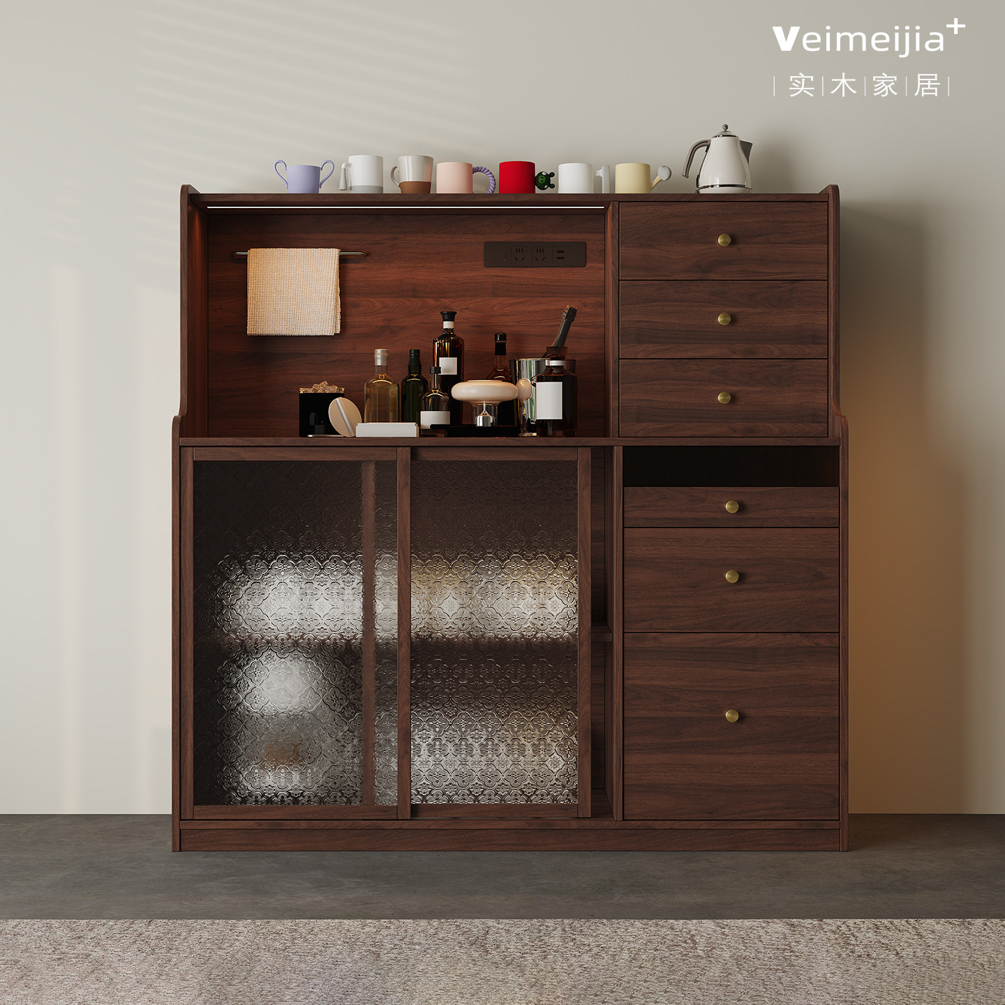 定制中古风实木餐边柜储物柜玻璃门多抽屉收纳柜美式复古客厅家具,住宅家具,餐边柜,淘宝优惠券,粉丝福利购,淘宝优惠卷