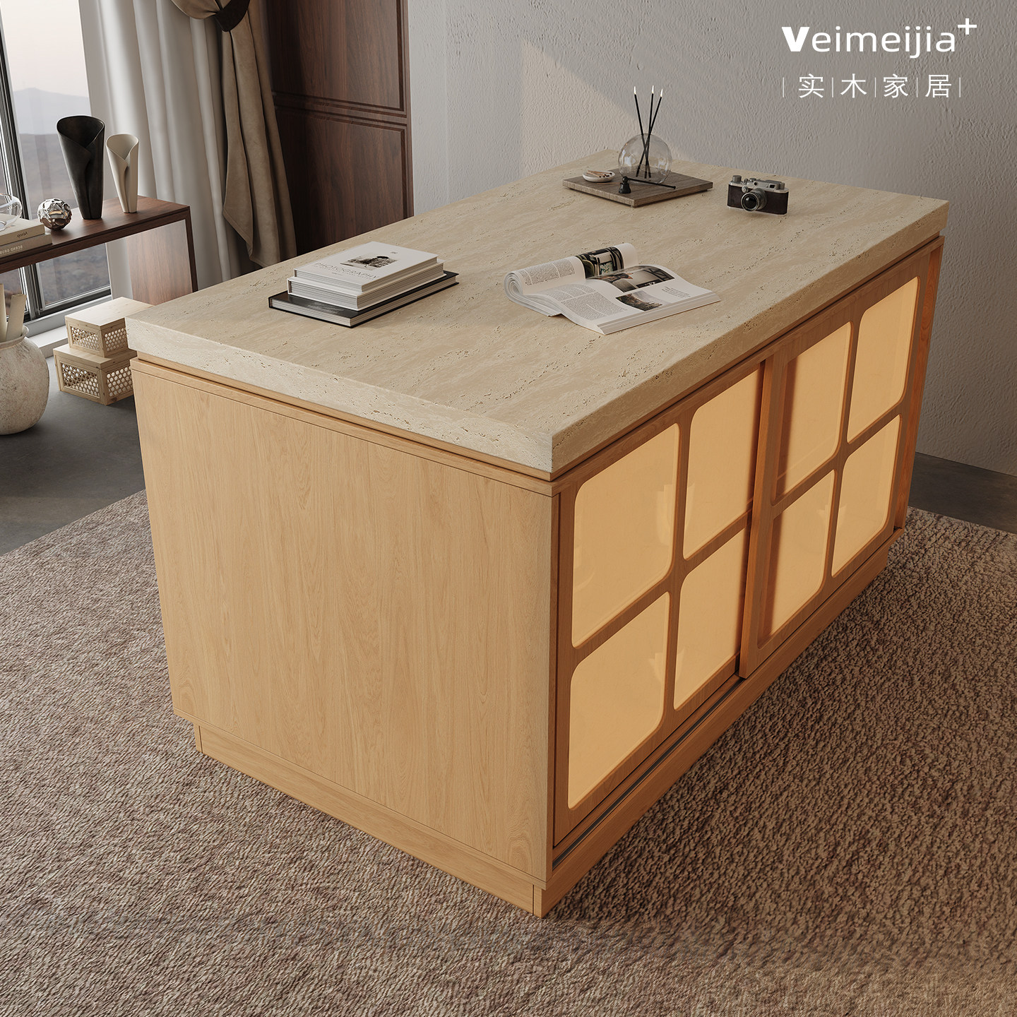 定制原木风实木岛台餐桌一体式设计储物功能简约现代家用厨房岛台,住宅家具,岛台餐桌,淘宝优惠券,粉丝福利购,淘宝优惠卷