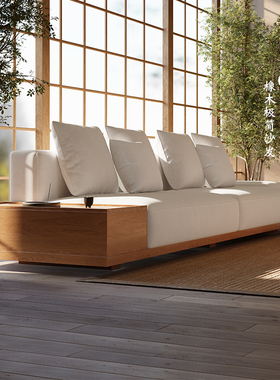 侘寂风沙发日式橡木全实木直排大别墅客厅原木风小户型极简沙发