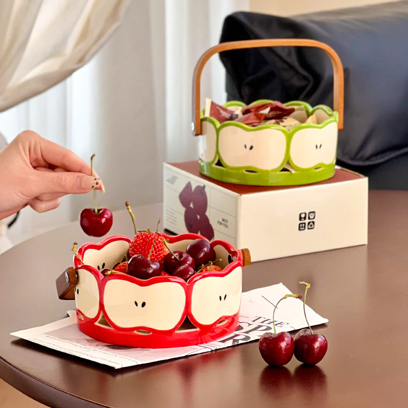 尊慕斯中古风陶瓷水果篮家用客厅茶几2026新款新年提手糖果瓜子盘,餐饮具,果盆/果盘/果篮,淘宝优惠券,粉丝福利购,淘宝优惠卷
