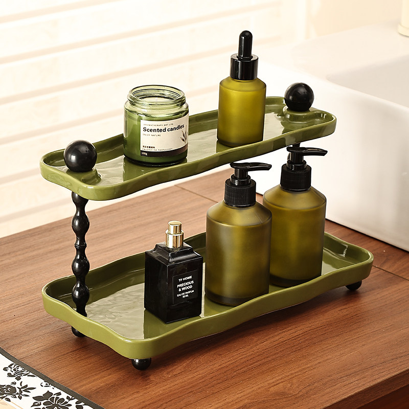 尊慕斯卫生间台面置物架中古风浴室洗漱洗漱台镜前陶瓷双层整理架