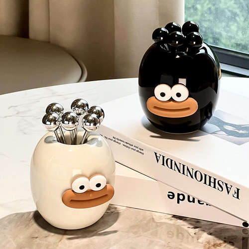 尊慕斯陶瓷水果叉套餐客厅高级感水果签餐桌甜品蛋糕小叉子收纳罐