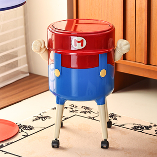 尊慕斯家用垃圾桶2025新款客厅卡通高颜值带盖高脚免弯腰卧室纸篓