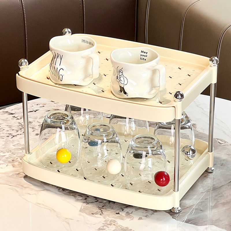 尊慕斯杯子收纳置物架桌面吧台双层沥水杯架马克杯咖啡杯茶杯托盘