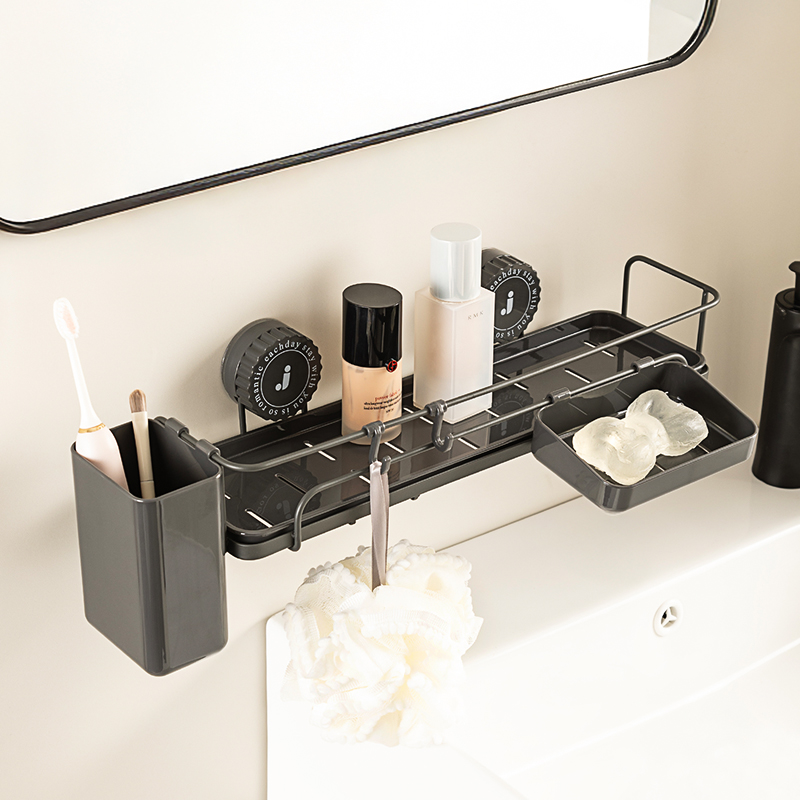 尊慕斯吸盘直排置物架壁挂式厕所洗漱台化妆品多功能不锈钢收纳架