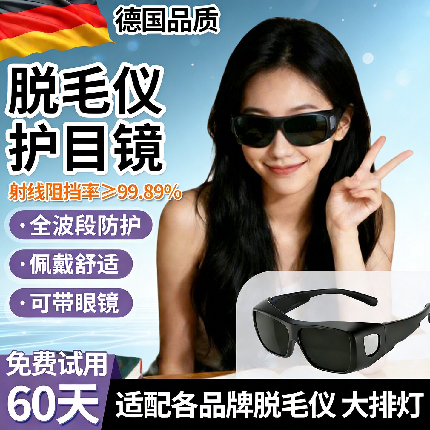 脱毛仪护目镜大排灯适用激光遮光防护光谱仪光子嫩肤仪眼镜