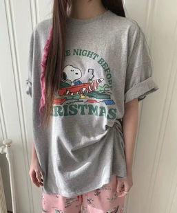 圆领卡通印花图案短袖 东大门韩系女装 时尚 新款 T恤 2025冬季