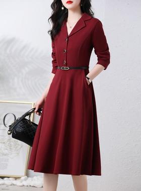 红色连衣裙女2025春秋季新款韩版修身显瘦轻奢长袖洋气高级感裙子