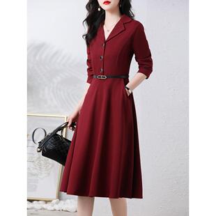 红色连衣裙女2025春秋季新款韩版修身显瘦轻奢长袖洋气高级感裙子