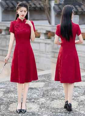 旗开得胜送考红色改良旗袍2025夏季新款高档伴娘礼服新中式连衣裙