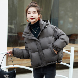 2025新款冬季韩版时尚宽松显瘦咖色连帽短款羽绒服90白鸭绒外套女
