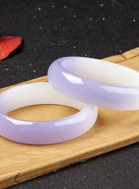 新疆金丝玉紫罗兰色半紫色旺夫手镯 女款复古中宽气质玉石手镯