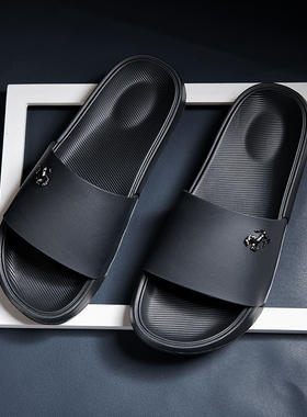 欧洲站高端潮牌拖鞋男黑色压花外穿一字拖高级感夏季沙滩网红爆款