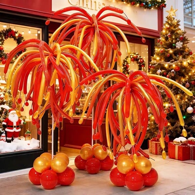 新年红金彩色长条烟花气球美陈