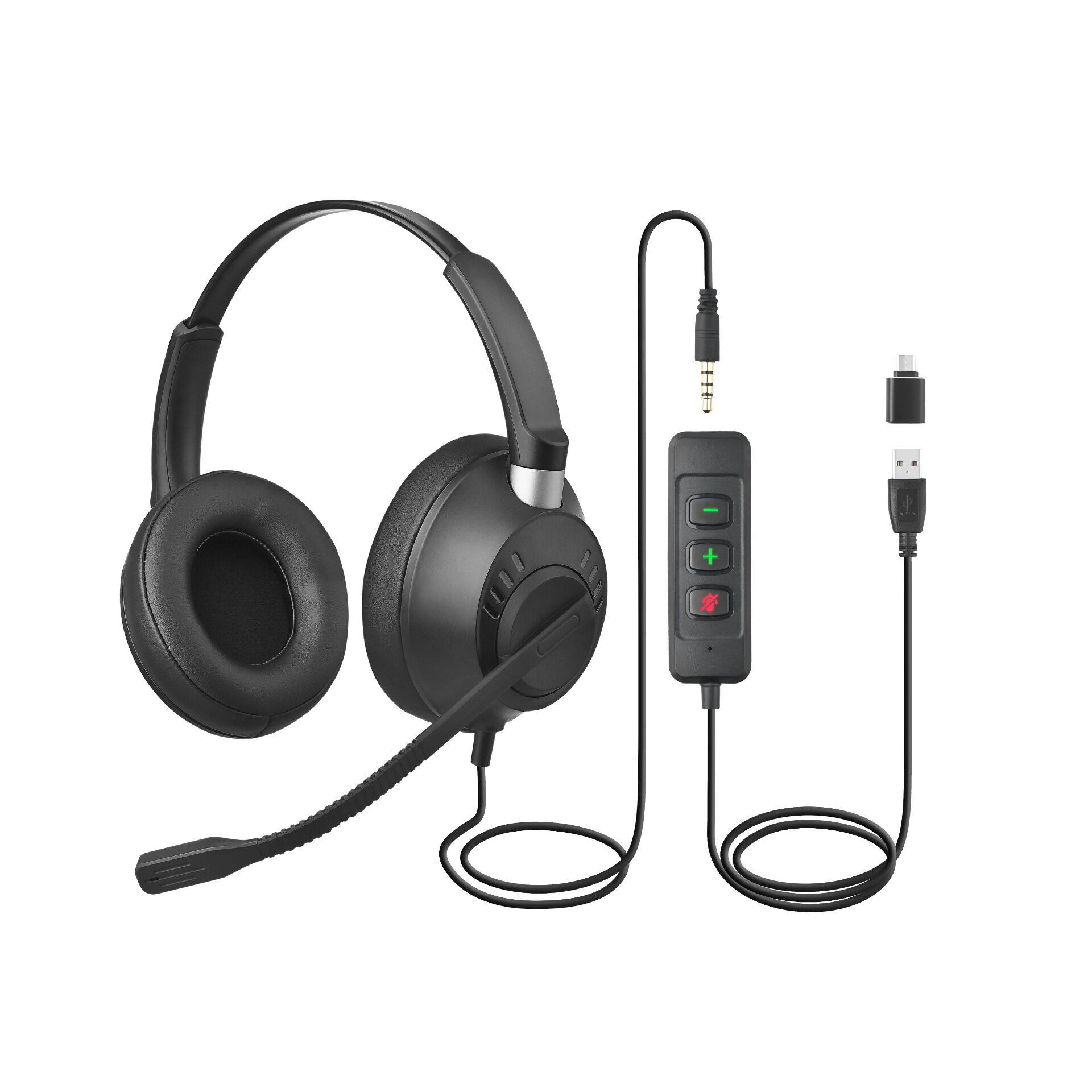 艾特欧UC6210  UC6220 头戴式降噪客服耳机电脑3.5MM单插+USB耳麦