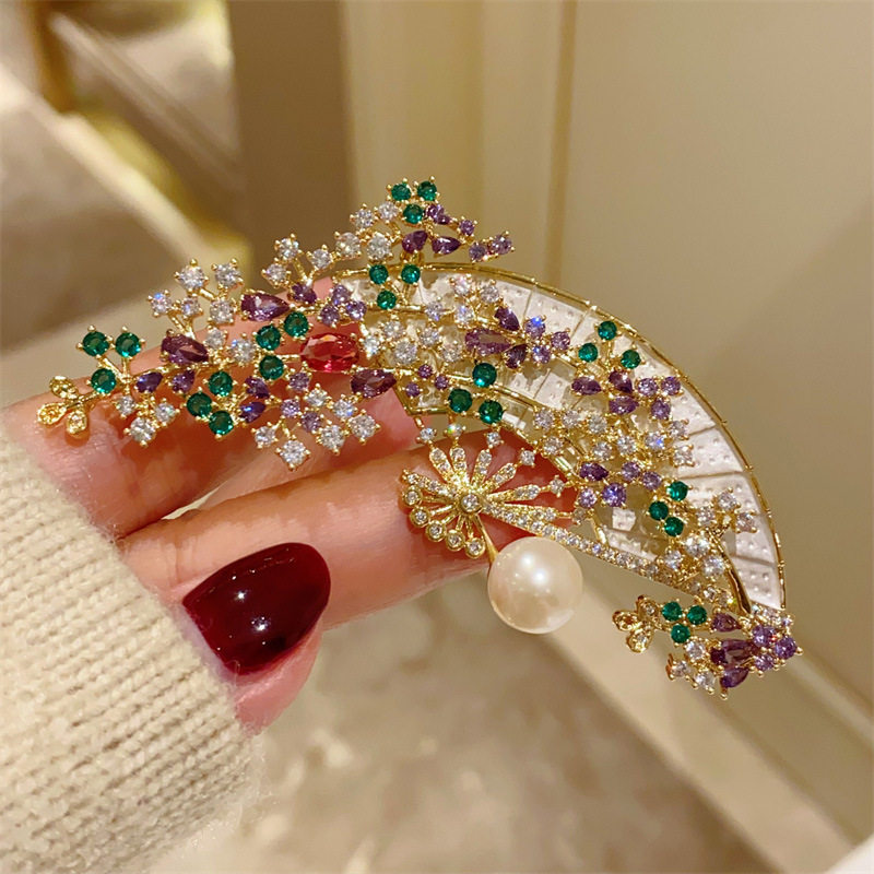 折扇胸针高档女胸花别针奢华礼物