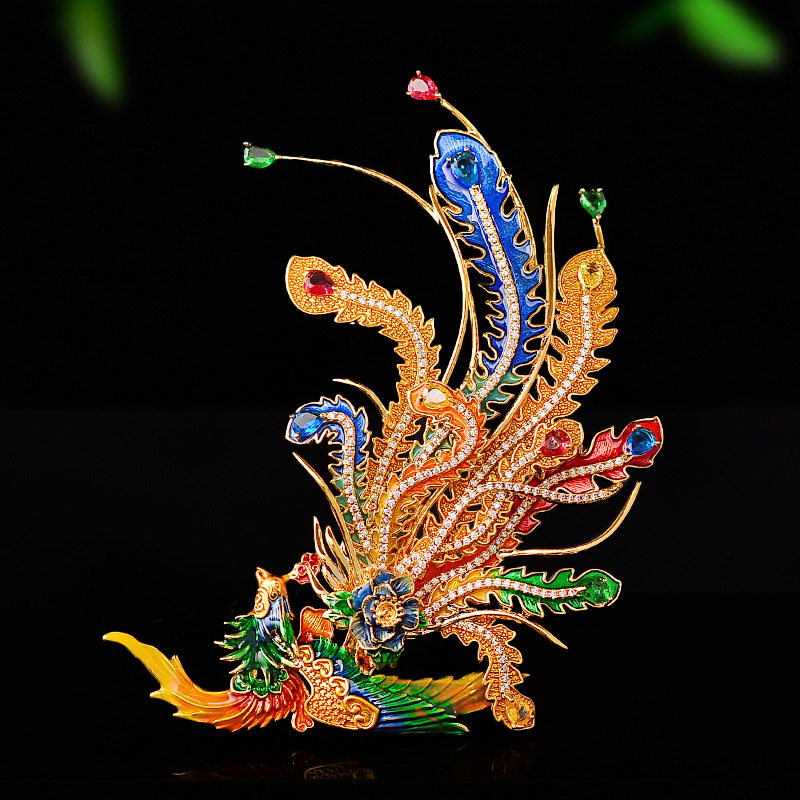 中国风复古时尚珐琅彩凤鸣呈祥凤凰胸针款高级感别针气质优雅胸花