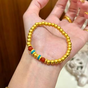 黄金色新中式仿绿松石手链国潮风镀金久不掉色仿真红玛瑙沙金手串