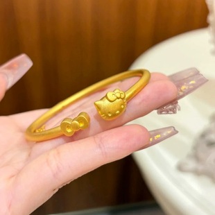 Kity猫沙金手镯仿真黄金KT猫女款猫咪蝴蝶结活口甜美手环送女友
