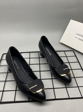 牛皮尖头方扣水钻细跟职场通勤气质百搭高跟女单鞋 X441