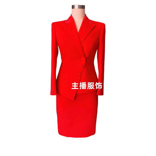 定制女主持人上镜装播音员艺考面试装修身双排扣职业套装西装套裙