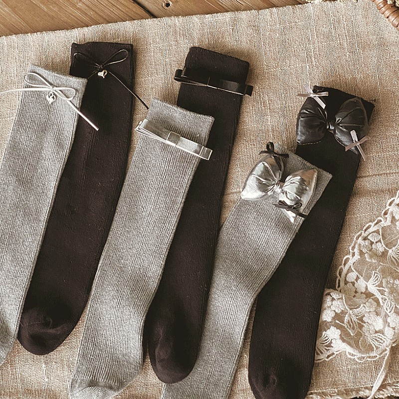 外穿蝴蝶结领结堆堆袜公主风春秋