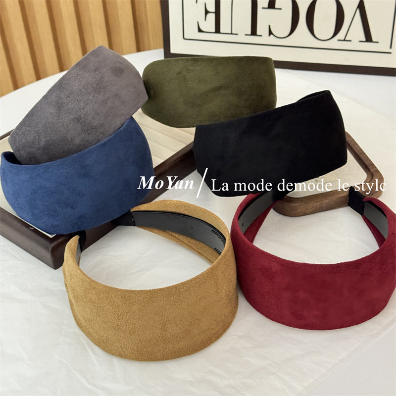 2026秋冬新款麂皮绒宽面发箍女复古压发头箍日常外出百搭发卡头饰
