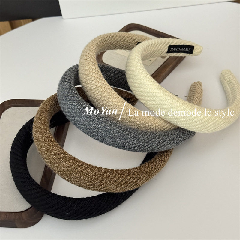 复古毛线针织海绵发箍女秋冬高级感压发卡气质百搭高颅顶发捆头箍