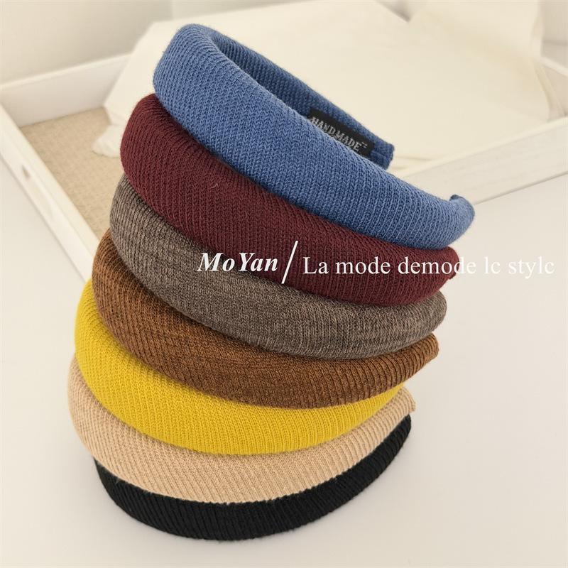 韩版简约毛线针织海绵发箍复古高级感高颅顶头箍气质外出百搭发卡