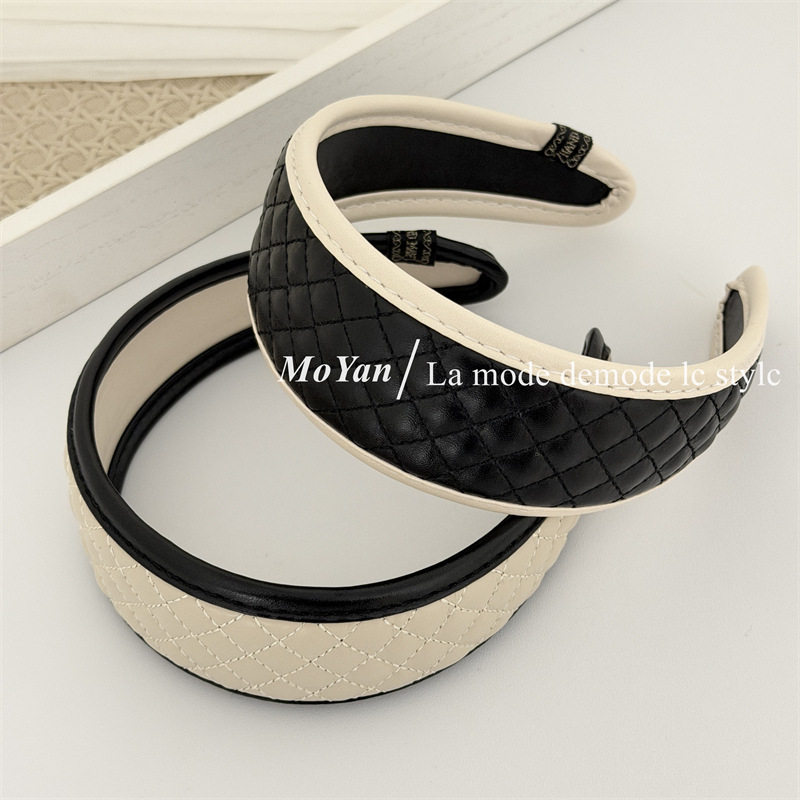 高级感宽边撞色发箍皮质格纹欧美风气质百搭头箍复古简约外出发卡