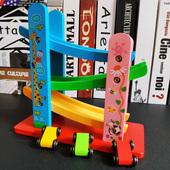 儿童益智趣味玩具 惯性飞车 宝宝木制轨道滑行车 四层急速滑翔车