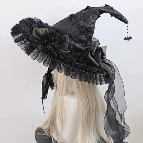 甜心漫漫手作lolita洛丽塔暗黑哥特风女巫帽万圣节cosplay道具