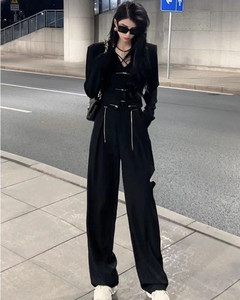 欧货时尚套装女夏高级感复古百搭打底衫韩版破洞直筒休闲裤两件套
