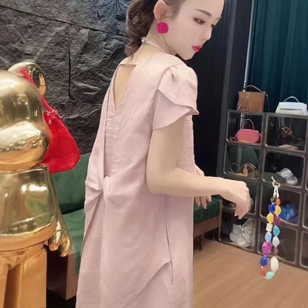 小香风蝴蝶结连衣裙女显瘦中长裙