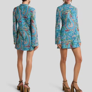 2026春夏新款 Etro艾绰 连衣裙 蓝色蕾丝刺绣短款