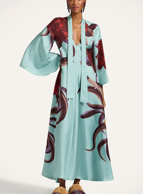 浅绿色印花长款真丝连衣裙 宽松版型 La Double J 2026春季新款