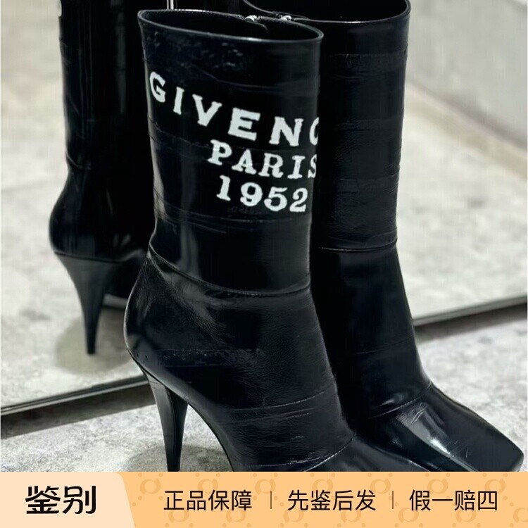 黑色漆皮高跟短筒靴子 方头女鞋 Givenchy纪梵希2025秋冬新款