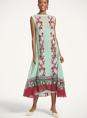 绿色印花无袖真丝连衣裙 La Double J 2026春夏新款女装