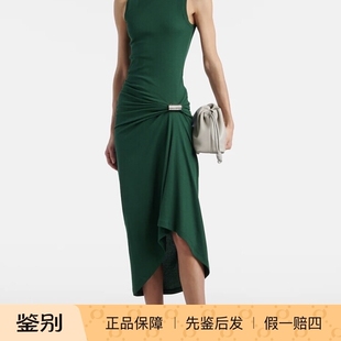 弹性针织修身连衣裙 墨绿色无袖背心微弹力棉 Loewe罗意威2025秋