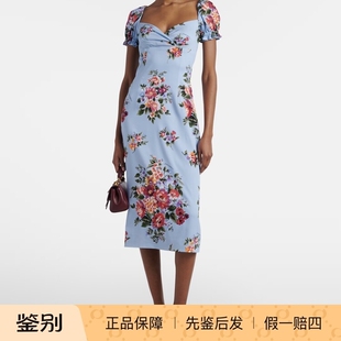 2026春夏新款 蓝色印花短袖 DG杜嘉班纳 弹力真丝 连衣裙