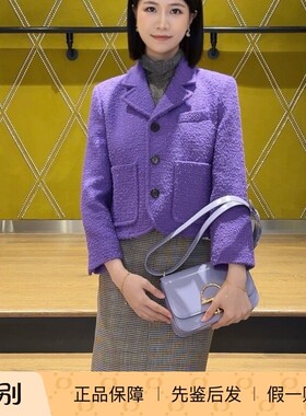 紫色短款西装夹克外套 九分袖粗花呢 Gucci古驰 2025秋冬新款女装