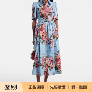 DG杜嘉班纳2026春夏新款 衬衫 蓝色印花棉布 连衣裙 领短袖